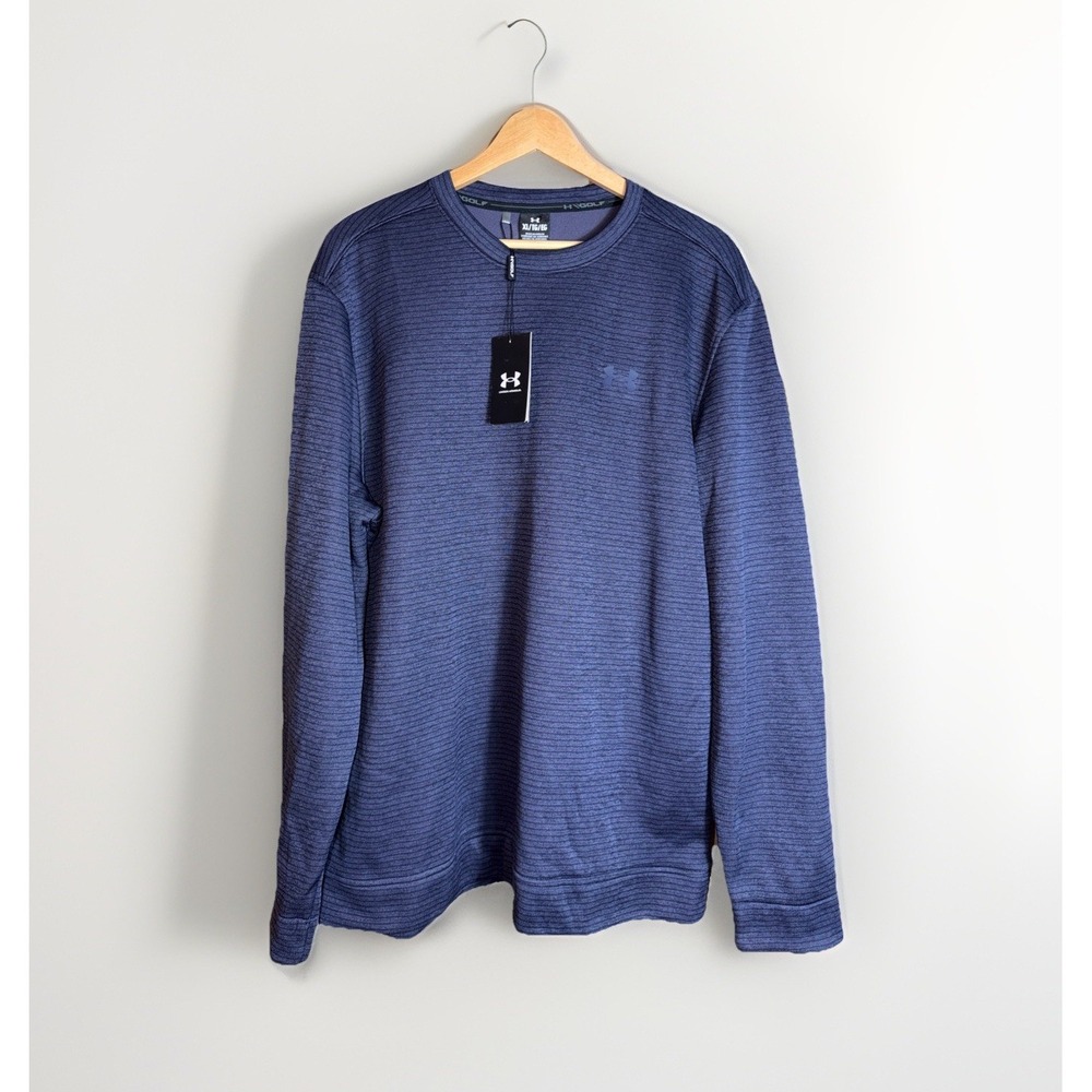 Under Armour Storm SweaterFleece Crew Sweatshirt Mens XL Blue Stripe Golf NWT